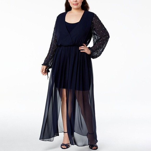 Betsy & Adam Dresses & Skirts - Betsy and Adam beaded sheer sleeve gown